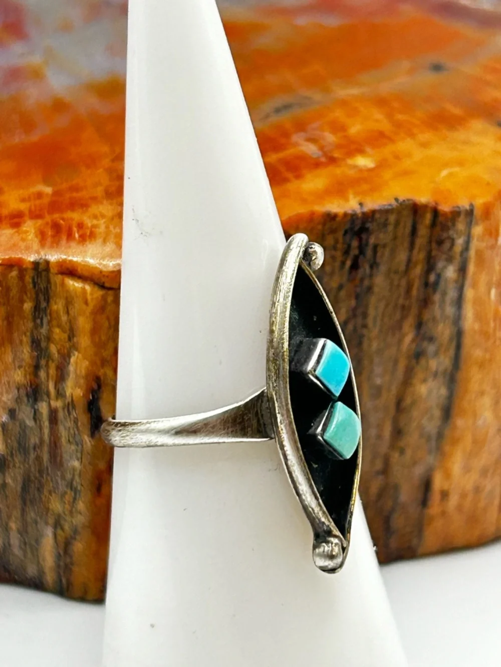 Vintage Dainty Sterling Silver Turquoise Ring - Size 6 - Picture 3 of 6